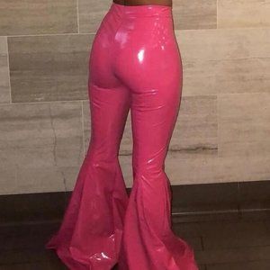 pink latex flare pants